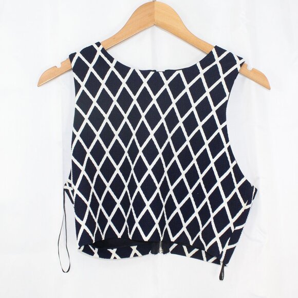 Forever 21 Navy Dark Blue and White Diamond Pattern Large Sleeveless Zipper Top - Picture 1 of 3
